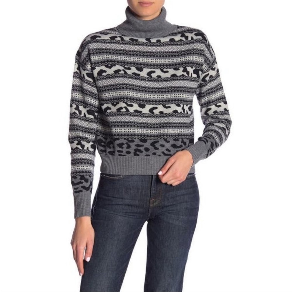 John + Jenn Grey Fair Isle Turtleneck Sweater